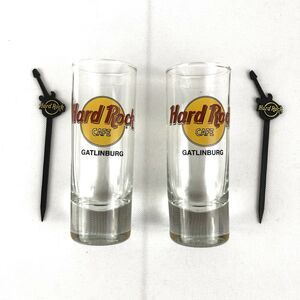 Hard Rock Cafe Gatlinburg Set 2 Shot Glasses 2 Hard Rock Guitar Stirrers